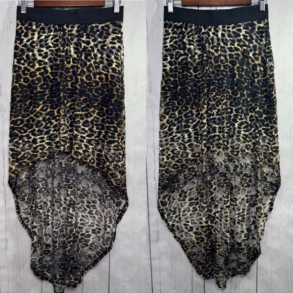 Wet Seal Leopard Print Lace High Low Skirt Y2K Grunge Festival Retro Party